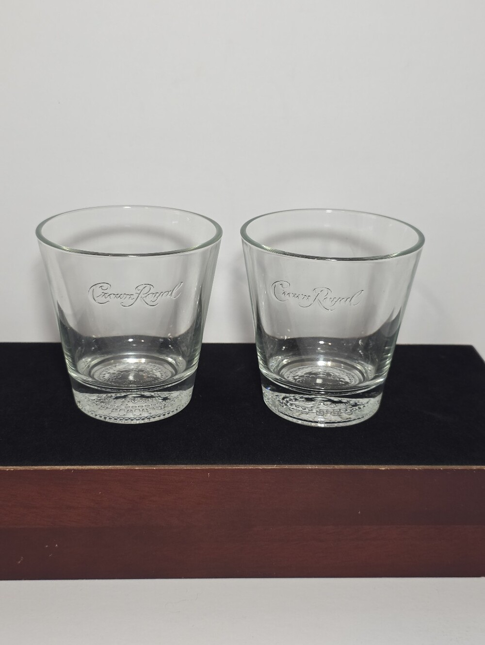 Crown Royal Whisky Rocks Glasses Set of 2 Embossed Script Logo Lowball Tumblers